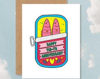 10th Wedding Anniversary Greeting Card, Funny Canned Tinned Fish Tin Pun