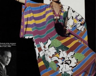 1980s Oscar de la Renta Silk Floral Kaftan