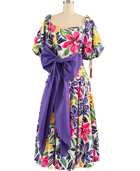 1980s Victor Costa Floral Dress - image 2