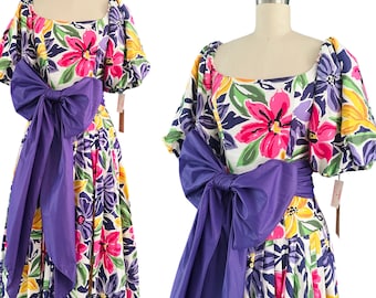 1980s Victor Costa Floral Dress