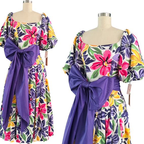 1980s Victor Costa Floral Dress - image 1