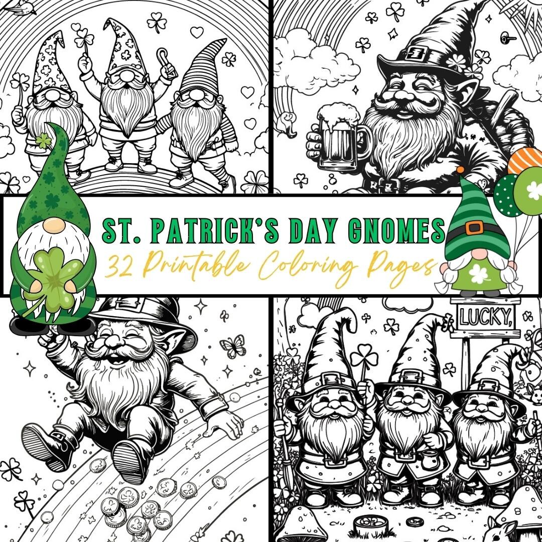 St. Patrick’s Day Gnome Coloring Pages | Printable PDF | Instant ...