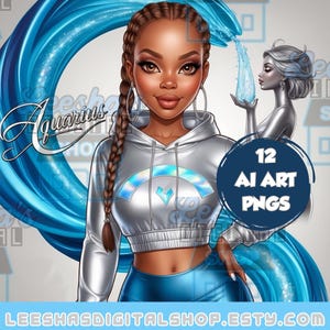 Black Girl Zodiac PNG-bundel | 12 astrologie-clipart, afromeline | Fashionista-horoscoop | Zodiac Vibes Vol 1 | Digitale download