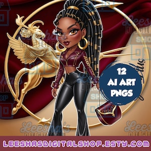 Black Girl Zodiac PNG-bundel | 12 astrologie-clipart, afromeline | Fashionista-horoscoop | Zodiac Vibes Vol 2 | Digitale download