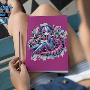 Mystical Cat Girl with Bow | Neon Spray Paint Splatter Artwork | Cute Anime Girl With Cat Ears Clipart | Neko Cat Girl PNG-Instant Download