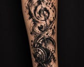 Music Tattoo Design | Treble Clef, Headphones, Ink Splash (Digital Download)
