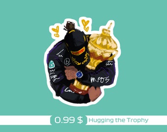 Hugging the Trophy | Lewis Hamilton Sticker Pack | 22 Types | Durable and Reusable F1 Sticker Set |