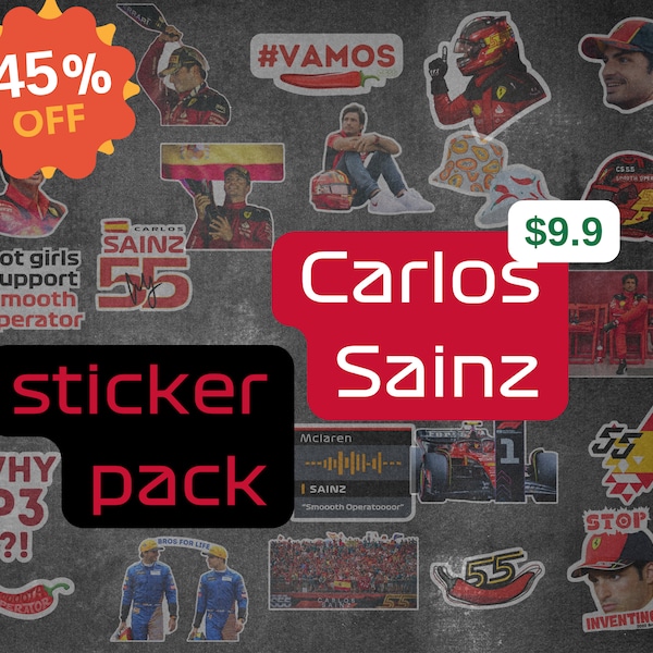 Carlos Sainz Sticker Pack | 22 Types | Durable and Reusable F1 Sticker Set |