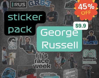 George Russell Sticker Pack | 20 Types | Durable and Reusable F1 Sticker Set |