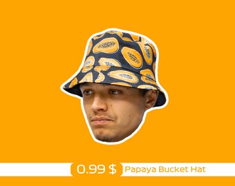 Papaya Bucket Hat | Lando Norris Pack 22 Types | Durable and Reusable F1 Sticker Set |