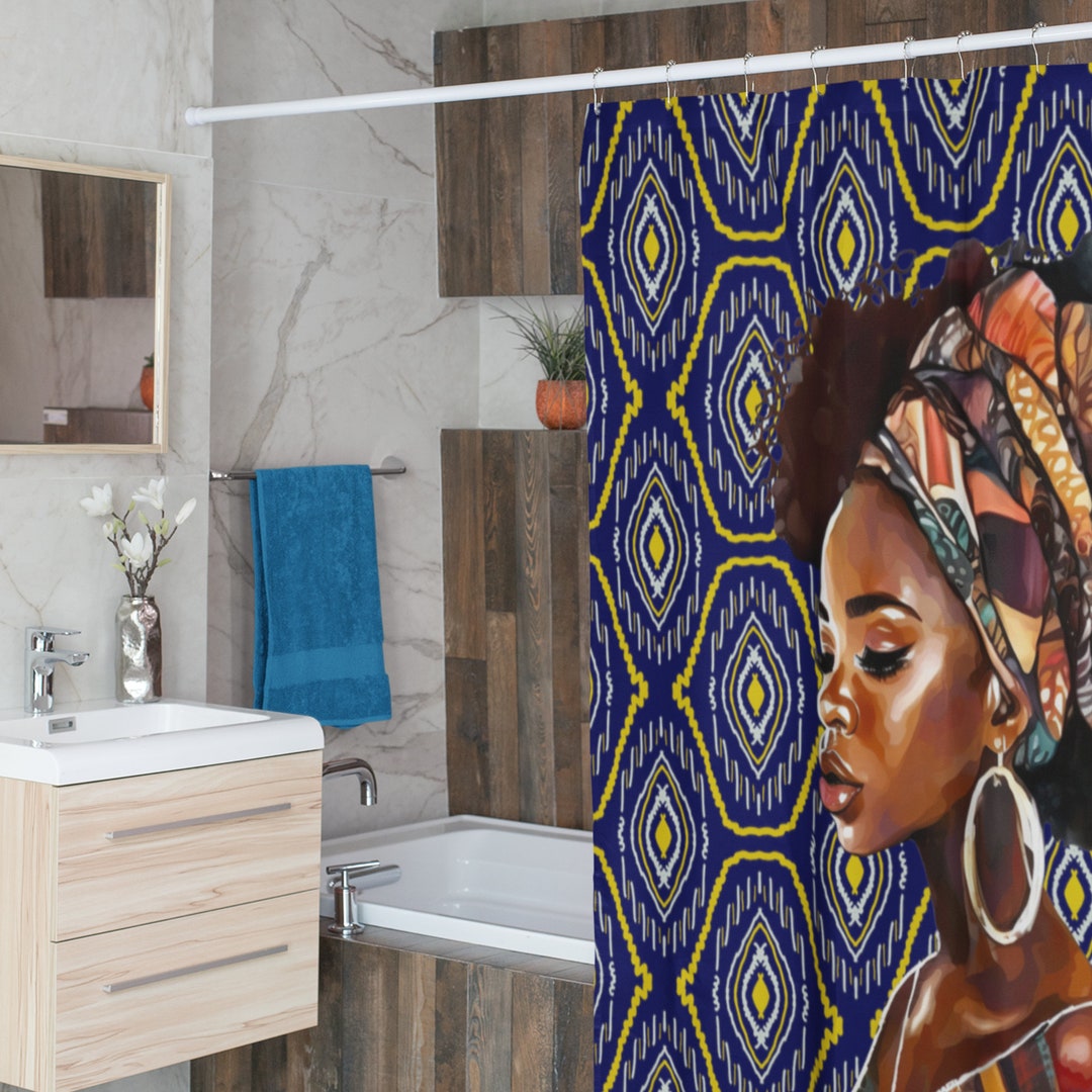 African Queen Shower Curtain Black Woman Shower Curtain Afrocentric
