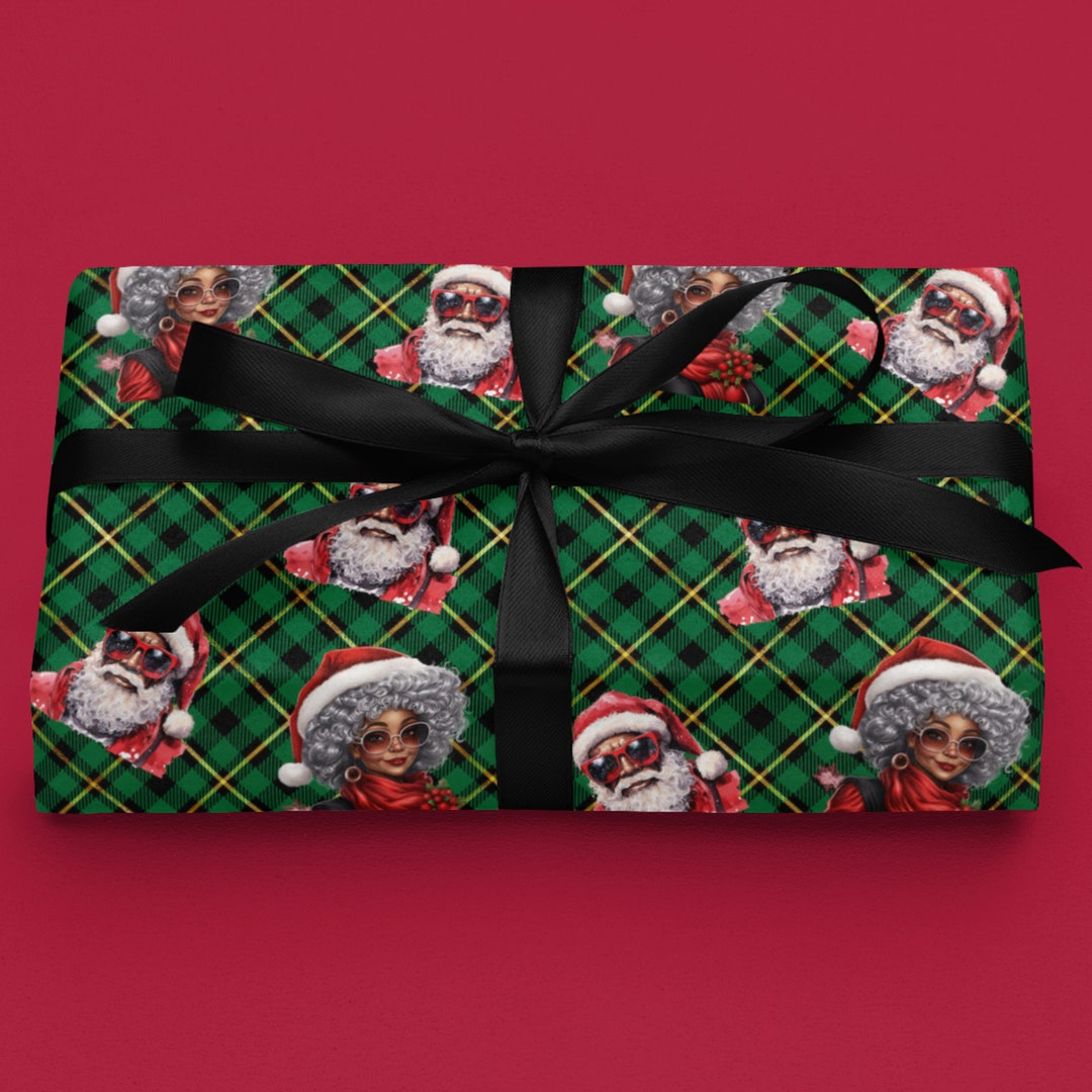 Black Santa Wrapping Paper Black Santa Christmas Paper Black Santa Gift