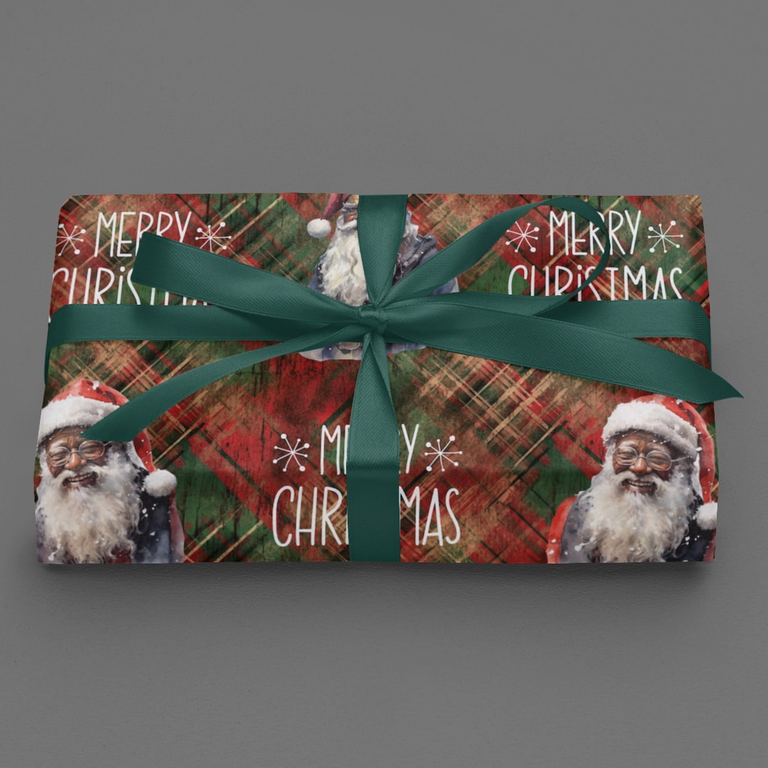 Black Santa Wrapping Paper Black Santa Christmas Paper Black Etsy