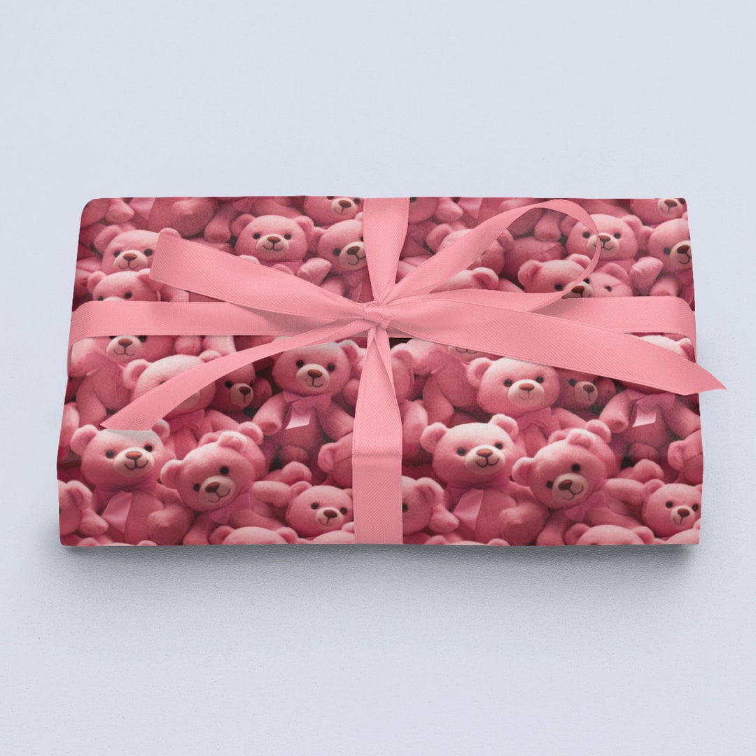Pink Teddy Bear Wrapping Paper Valentines Day Wrapping Paper Etsy