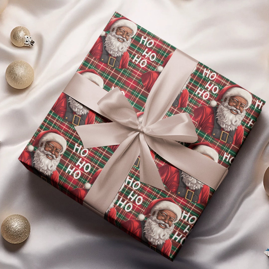 Black Santa Wrapping Paper Black Santa Christmas Paper Black Santa Gift