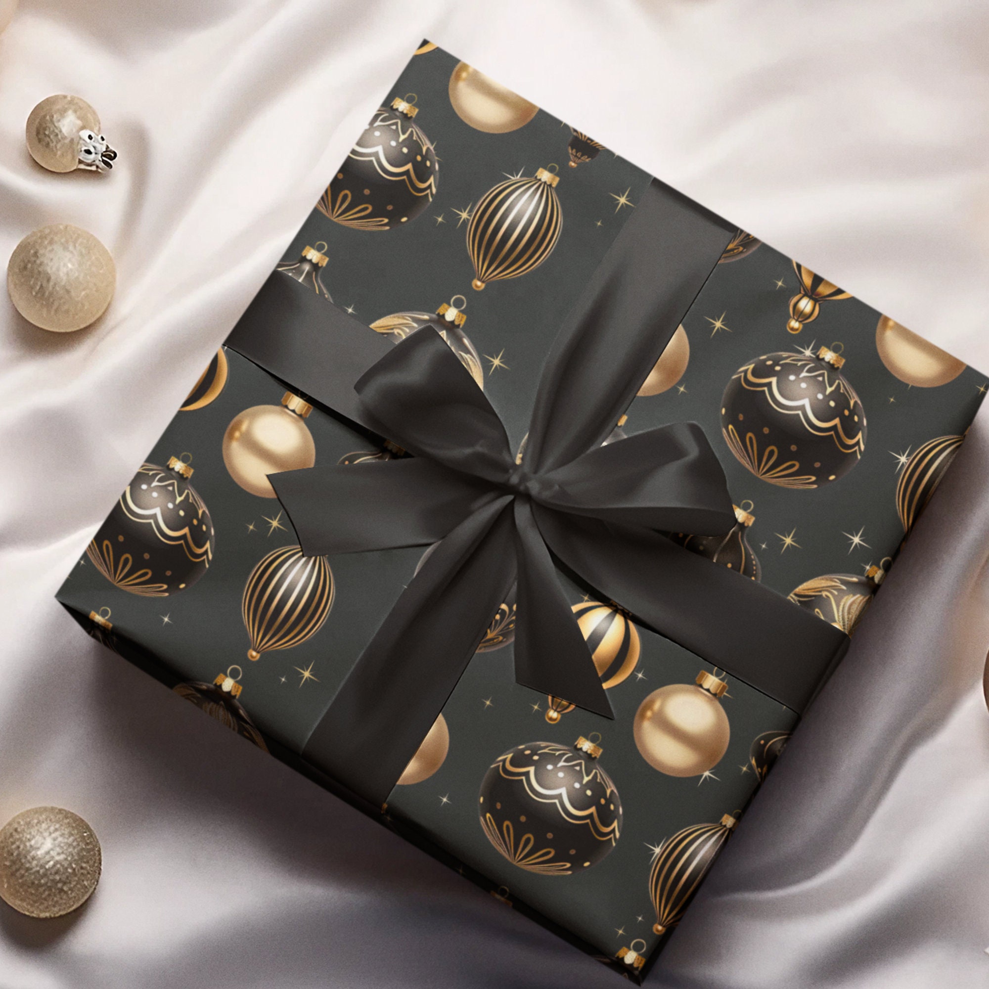 Black and Gold Ornaments Christmas Wrapping Christmas Gifts Wrapping ...