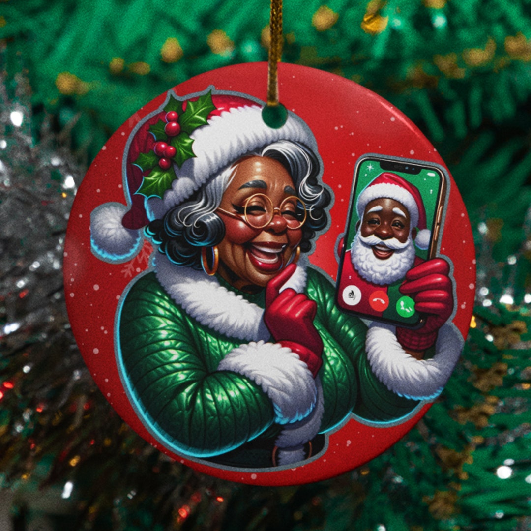 Mrs Claus Ornament Black Santa Ornament Black Santa and Mrs Claus