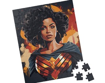 Black Woman Superhero Puzzle African American Puzzle Black Queen Puzzle Black Woman Puzzle Thanksgiving Activity Gift For Wife Jigsaw Puzzle