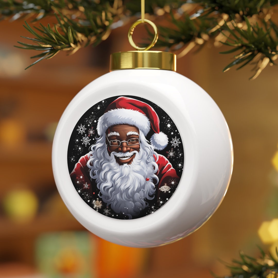 Black Santa Ornament Christmas Ball Ornament African American Etsy