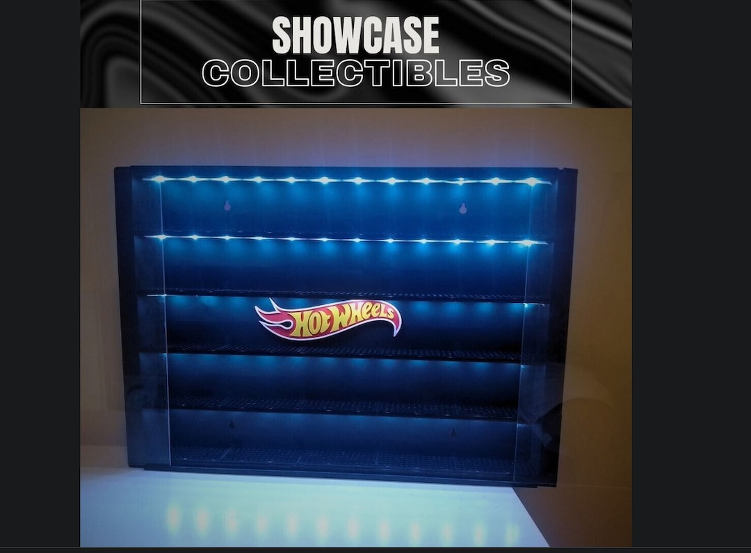 Display Case for Hot Wheels Cars With LED Lighting Wall Mountable Sliding Doors 164 Scale Cars