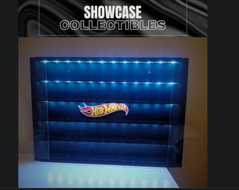 Display Case for Hot Wheels Cars with LED lighting Wall Mountable Sliding Doors 1:64 Scale cars