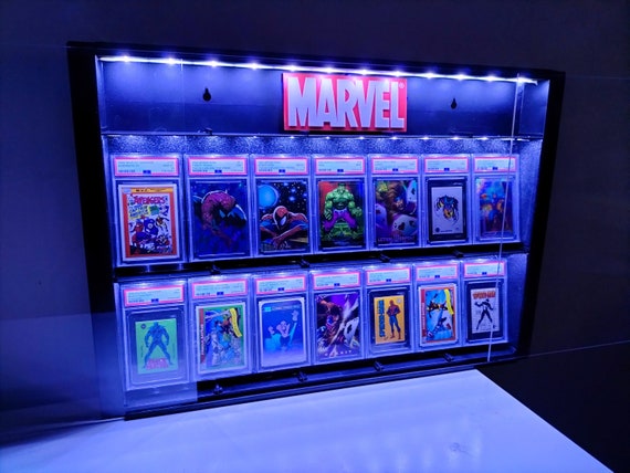 Custom Graded Card Display Case LED Lights Wall Cabinet Holds 14 Slabs PSA BGS - Etsy Custom Graded Card Display Case LED Lights Wall Cabinet Holds 14 Slabs PSA BGS - Etsy