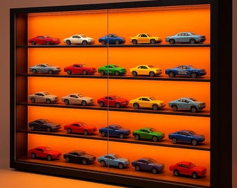 Display Case for Hot Wheels Matchbox Toy Cars with LED lighting Wall Mountable Sliding Doors 1:64 Scale Cars Garage PICK your COLOR
