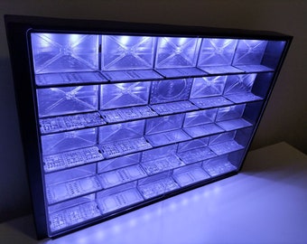 Display Case for Miniatures with LED lighting Wall Mountable Sliding Doors
