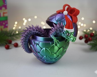 3D Printed Articulated Dragon with Egg Christmas Ornament 27cm Flexible Toy  Fantasy Gift for Kids & Adults Many Colours Unique Xmas
