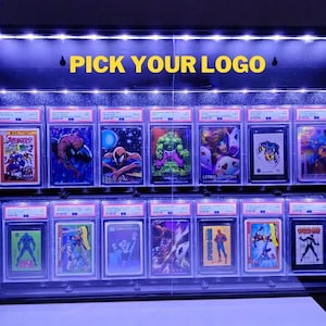 Custom Graded Card Vitrine LED-Lichter Wandschrank Hält 14 Platten PSA BGS