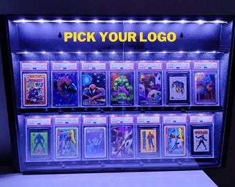 カスタムグレードカードディスプレイケース LED ライト ウォールキャビネット 14 枚のスラブを収納 PSA BGS
