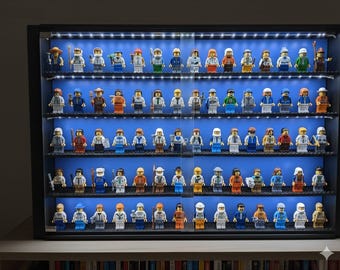 Display Case for Miniatures with LED lighting Wall Mountable Sliding Doors Suits LEGO figures PICK Your color