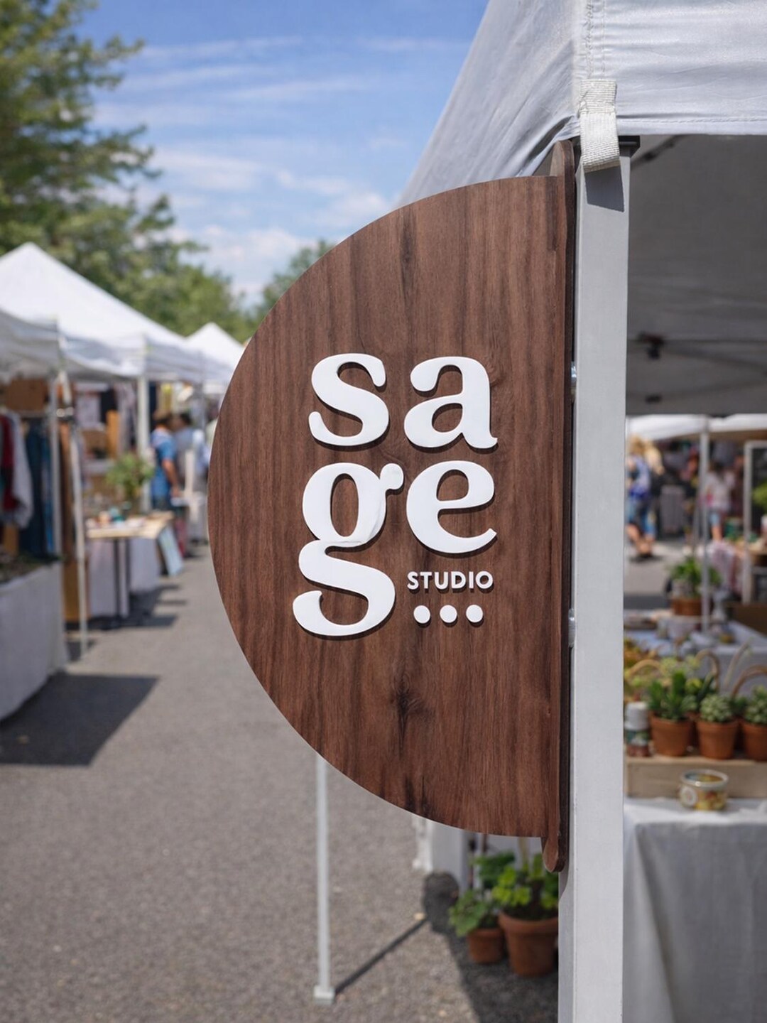 Modern Magnetic Blade Market Sign | Wood & Acrylic Vendor Display ...