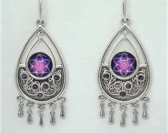 Amethyst Flower of Life Boho Earrings