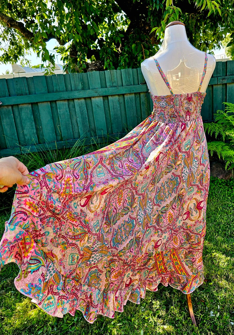 Pink Sari Silk Boho Maxi Dress Adjustable Size fits S/M/L 8/10/12 zdjęcie 8