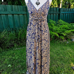 Gold Sari Silk Bohemian Maxi Dress, Adjustable fits S/M/L 8/10/12 zdjęcie 5