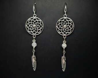 Natural Moonstone Dreamcatcher Earrings