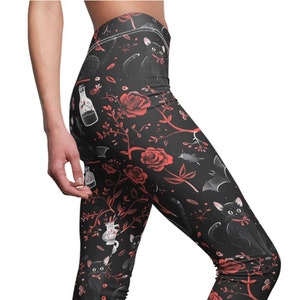 Goth Leggings Witchy Style - Black Cats, Roses and Potions Design Women&#39;s Cut & Sew Casual Spooky Leggings