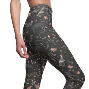 Goth Leggings Witchy Black Cats Roses Potions Women&#39;s Cut & Sew Casual Spooky Leggings
