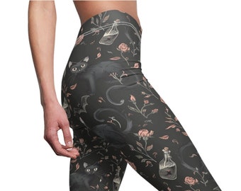 Goth Leggings Witchy Black Cats Roses Potions Women&#39;s Cut & Sew Casual Spooky Leggings
