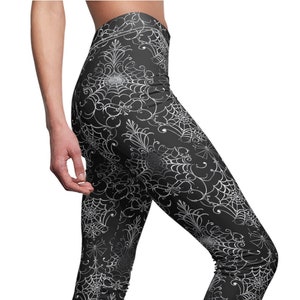 Goth Leggings Spider Web Women&#39;s Cut & Sew Black Casual Spooky Leggings