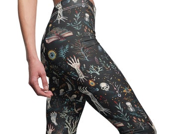 Horror Leggings | Skull Leggings Women&#39;s Cut & Sew Casual Leggings Goth | Goth Leggings | Witchy Leggings | Celestial Astrological