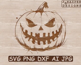 Diseño de Jack-O-Lantern espeluznante / Archivos cortados con láser para Halloween (SVG, PNG, AI)