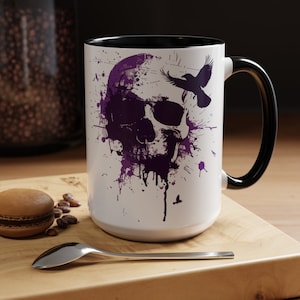 Skull Coffee Mug 15oz & 11oz | Goth Accent Coffee Cup | Spatter Art Skull Gift for Goths Lovers | Unique Gothic Decor