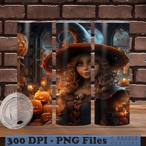 Halloween Witch 20 oz Skinny Tumbler Sublimation Design, PNG Instant Digital Download, Halloween Tumbler Wrap