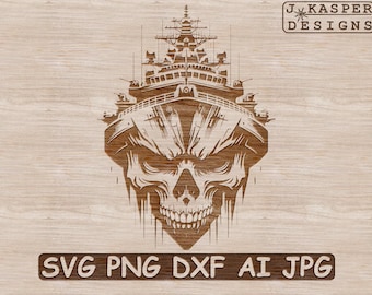 Skull Navy SVG | Skull Battleship PNG Cut Files | Warship Design for Cricut | Navy Decor Design | Laser Cut Navy Design Dxf