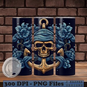 Sublimation Skull Anchor Tumbler Wrap Design | Instant Digital Download | Seamless 20oz Tumbler Wrap | High Resolution PNG File