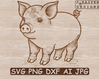 SVG File Cute Pig | Pig PNG Cut Files | Design for Cricut | Farm Animal Decor | Laser Cut Design Dxf | POD Sublimation