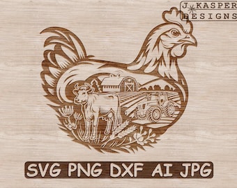 Chicken Farm Scene SVG | Farm PNG | png Farm svg Farm | Country Decor Design | Laser Cut Design Files  | POD Sublimation