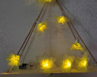 Guirlande lumineuse lys jaune, guirlande lumineuse lys jaune - guirlande lumineuse fleurs romantiques pour décoration de chambre à coucher, mariage, vitrine, cadeau de fête des mères